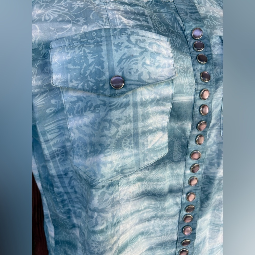 Scully Western Shirt Womens Long  Sleeve button down light blue Paisley size S - Picture 7 of 9